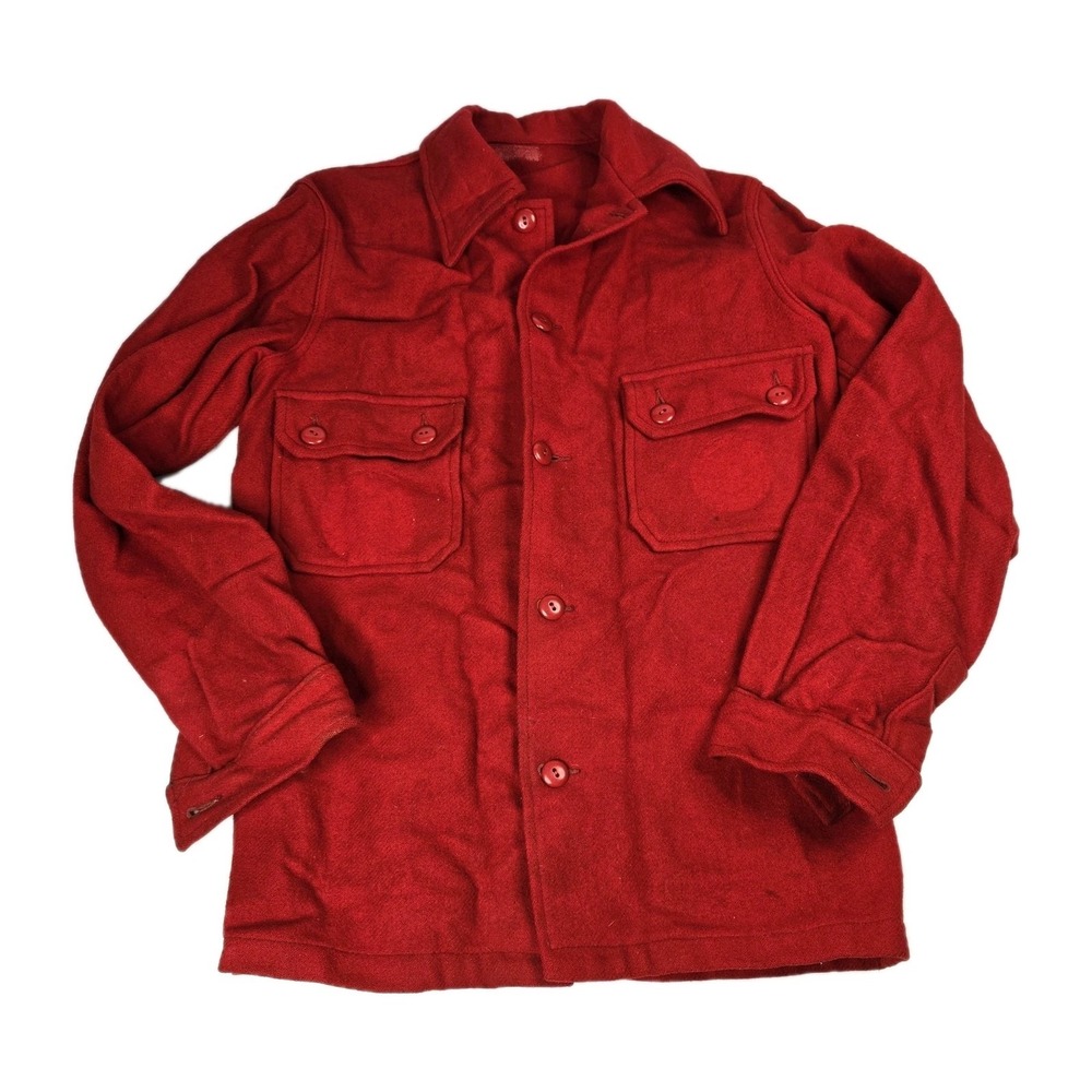 VTG Boy Scouts America Wool Shirt Jacket Mens 38 Red BSA Official Shacket Thick